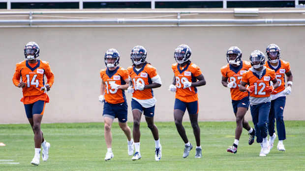 Denver Broncos wide receivers Courtland Sutton, Jerry Jeudy, and Brandon Johnson